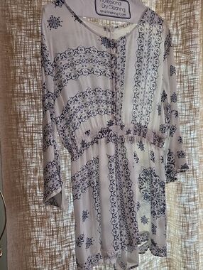 BD Collection White and Navy Printed Romper